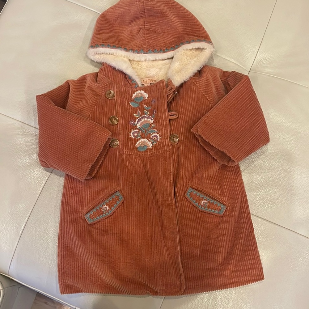 Louise Misha kids - Zoila Faux Fur Lined Velvet Coat | Rust